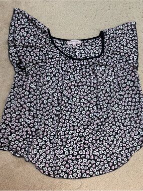 Philosophy Black Floral Flutter Sleeve Blouse with Pink & White Flowers
